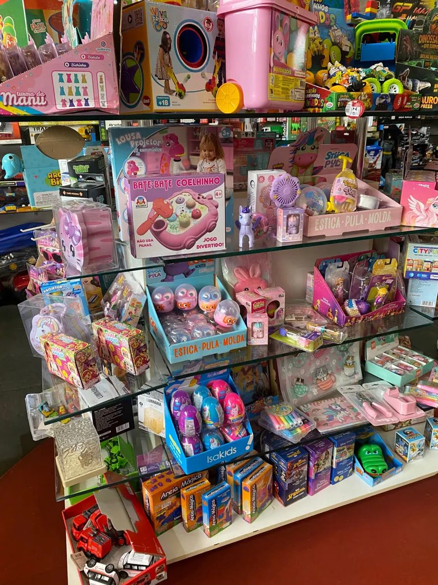 Brinquedos e bonecas expostos na loja